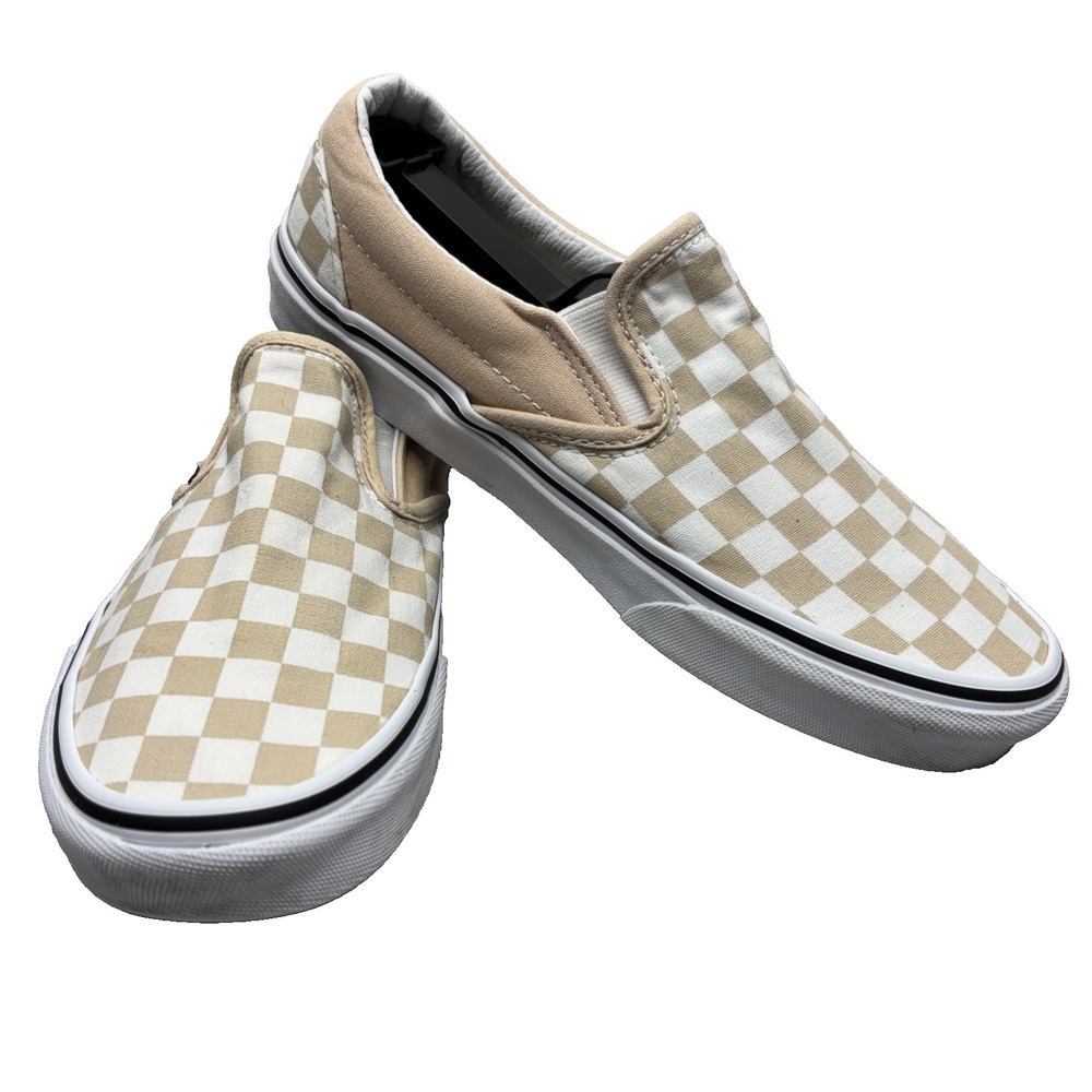 Vans Slip On Classic Checkerboard Neutral Khaki Woman 8.5 Or Men 6 Sneaker